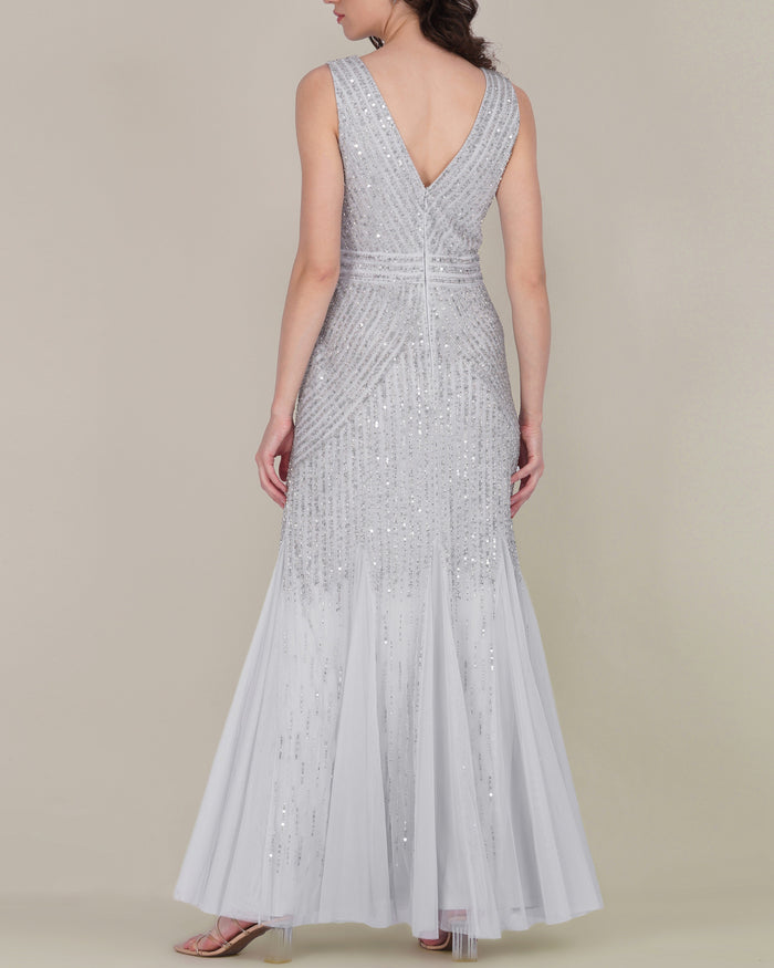 Tuvalu Embellished Maxi Dress in Silver