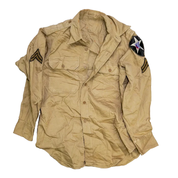 US Army 1950s Khaki Long Sleeve Service Shirt - 15.5x33, Medium - US Army Surplus - Service Shirts
