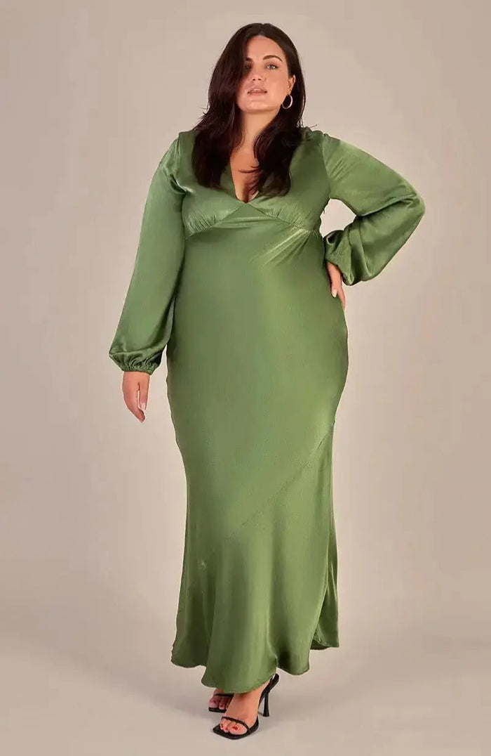 Valencia Dress in Olive Lenzing™ Ecovero™ Satin SAMPLE SALE Rewritten