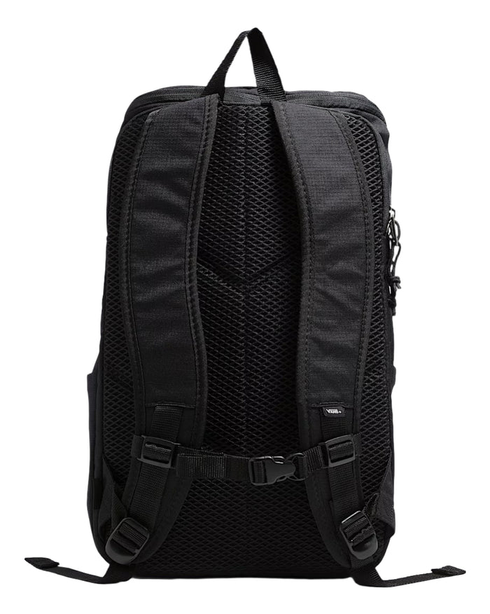 The Obstacle Skatepack is a skate backpack featuring one large main compartment with anti-odor treatment, ergonomically-designed padded shoulder straps, a waffle mesh back panel, and stretch mesh water bottle pockets