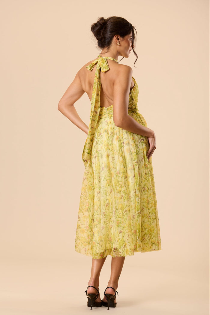 Vera Tulle Midi Dress in Yellow Floral
