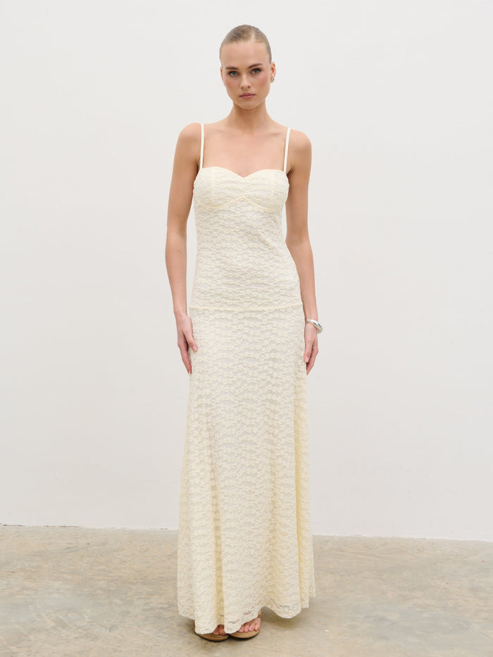 Nina is 5'8" & Wears Size UK 6|Verity Floral Maxi Dress - Cream