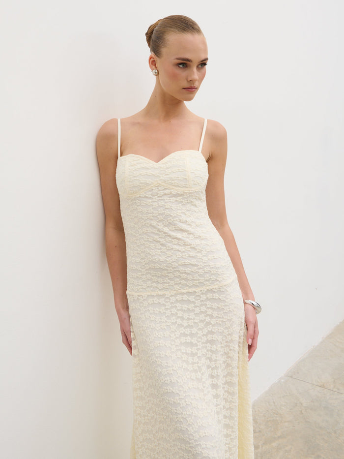 Nina is 5'8" & Wears Size UK 6|Verity Floral Maxi Dress - Cream