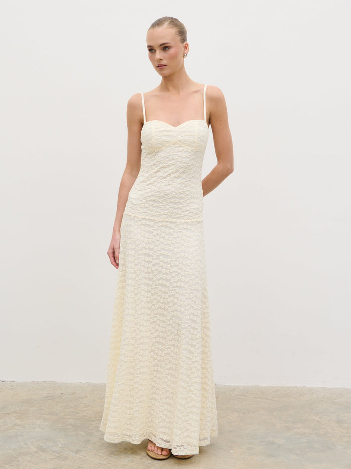 Nina is 5'8" & Wears Size UK 6|Verity Floral Maxi Dress - Cream