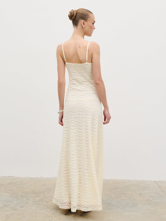 Nina is 5'8" & Wears Size UK 6|Verity Floral Maxi Dress - Cream