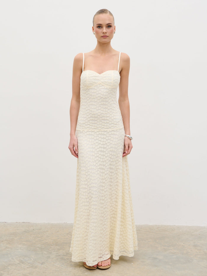 Nina is 5'8" & Wears Size UK 6|Verity Floral Maxi Dress - Cream