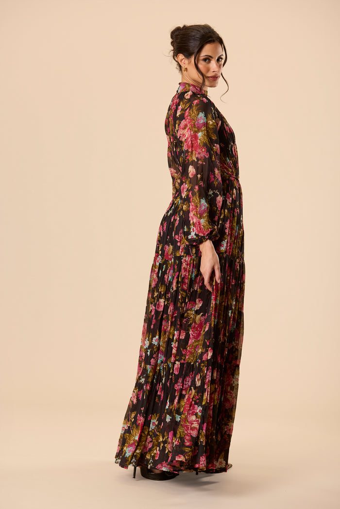Violetta Chiffon Maxi Dress in Black Floral