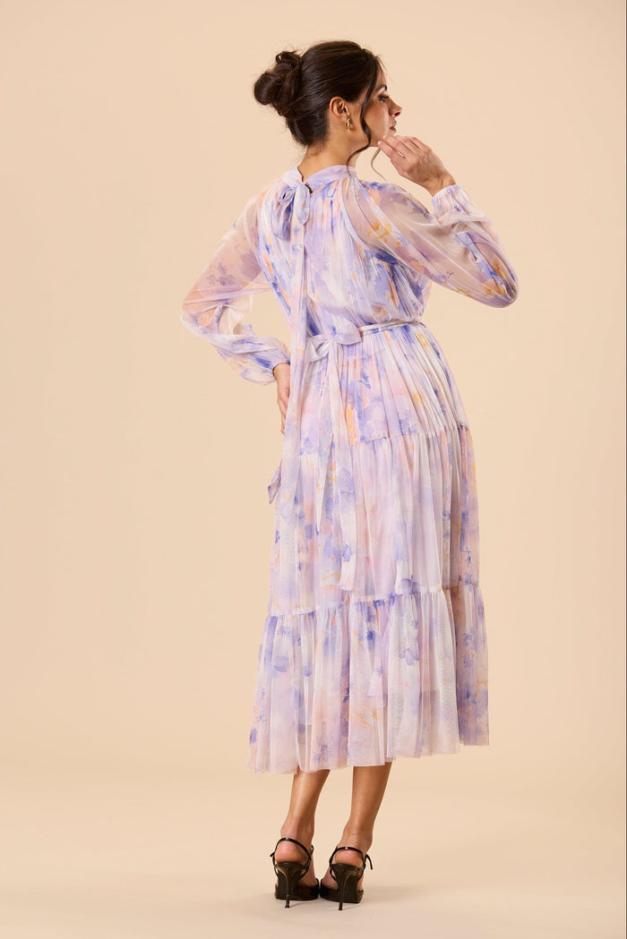 Violetta Tulle Midi Dress in Lavender Blossom