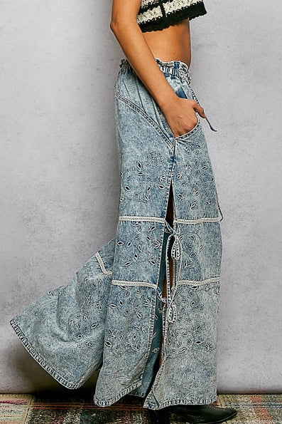 Wide Leg Denim Pants Laser Cut Detail duplicate