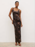 Montanna is 5'7" & Wears Size UK 6|Zia Sequin Maxi Dress - Brown Floral Sequin